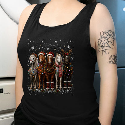 Best Horse Lover Shirt , Funny Horse UnisexT-Shirt/Hoodie/Sweatshirt HLT00 - Christmas Horses Santa Hat Lights Pajama Xmas Horse Lover T-Shirt