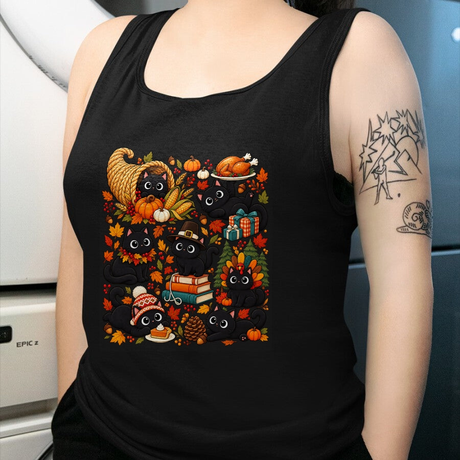 Best Thanksgiving Family Shirt , Funny Thanksgiving UnisexT-Shirt/Hoodie/Sweatshirt HLT00 - Cute Black Cats Thanksgiving Fall Harvest T-Shirt