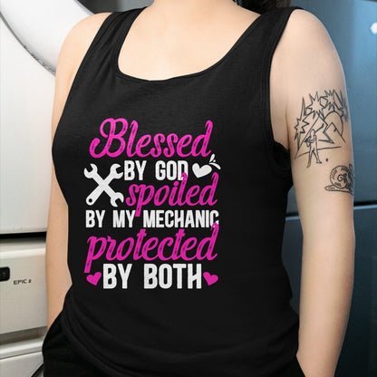 Best Wife Shirt, Wife and Husband Unisex T-Shirt/Hoodie/Sweatshirt HLT00 - Gift for wife T shirt, spoiled wife   Blessed By God Spoiled By My Mechanic Wife Of A Mechanic Pullo