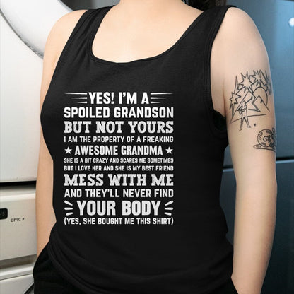 Best Grandma Shirt, Proud Grandma Unisex T-Shirt/Hoodie/Sweatshirt HLT00 - yes i'm a spoiled grandson T-Shirt (3)