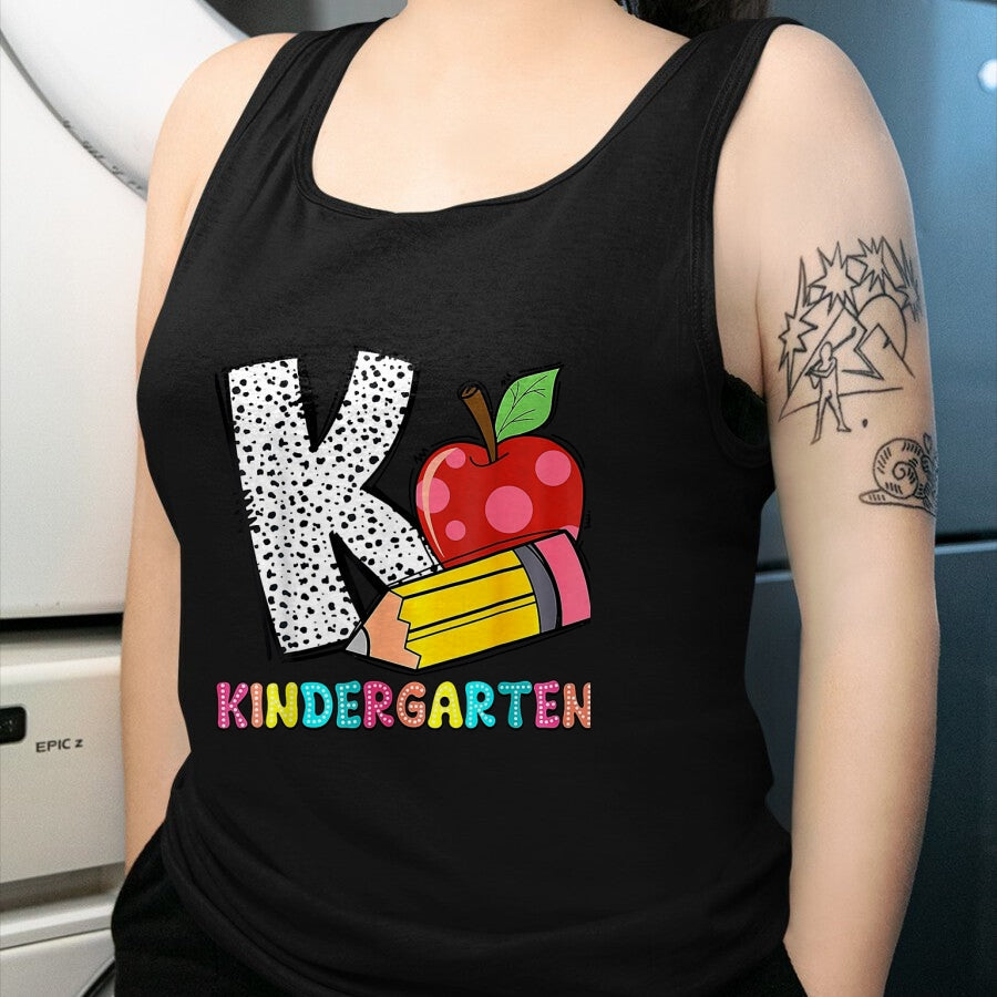Best Student Shirt, Funny Back To School UnisexT-Shirt/Hoodie/Sweatshirt HLT00 - K is for Kindergarten Teacher Pencil Apple Back to School T-Shirt, Women, Lemon Yellow, Medium