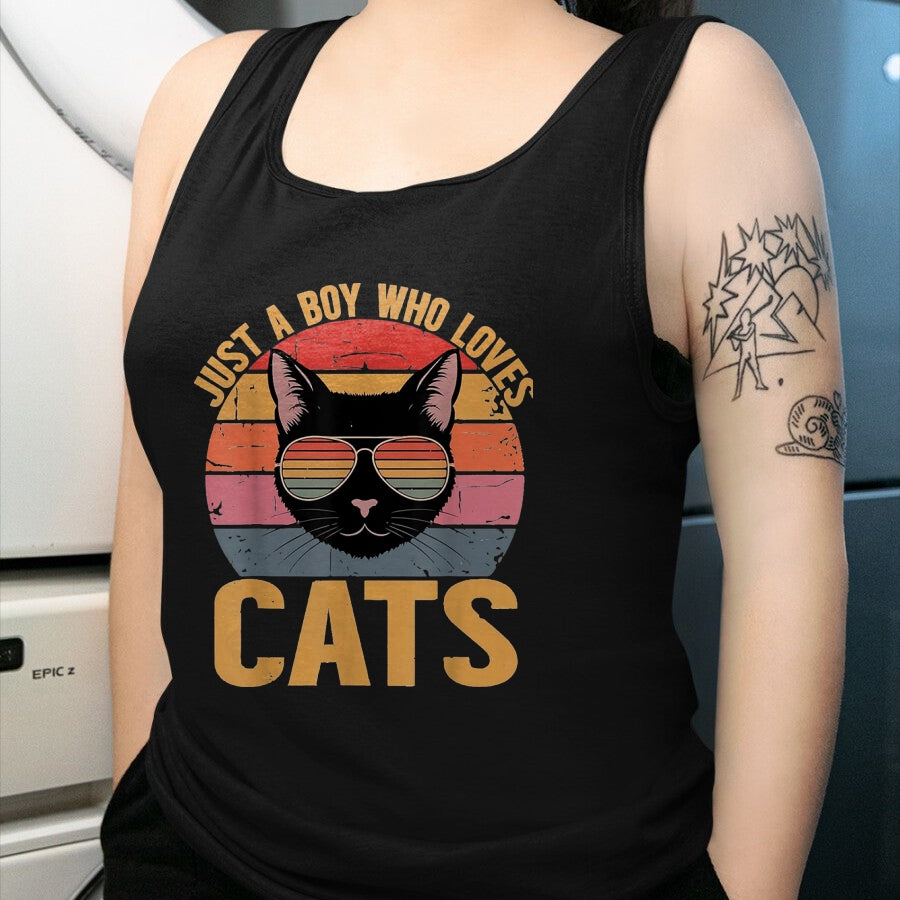 Cat Love Shirt, Funny Cat Lover Gift UnisexT-Shirt/Hoodie/Sweatshirt HLT00 - Just A Boy Who Loves Cats Retro Cat Lover Boys Kids T-Shirt, Youth, Black, Small