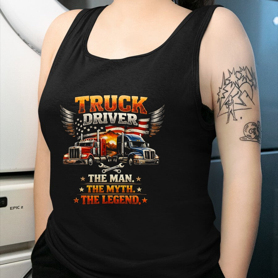 Best Truck Driver Life Shirt, Funny Trucker UnisexT-Shirt/Hoodie/Sweatshirt HLT00 - Truck Driver The Man The Myth The Legend US American Flag T-Shirt