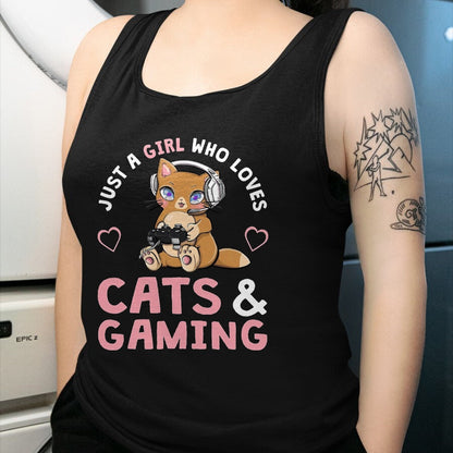 Cat Love Shirt, Funny Cat Lover Gift UnisexT-Shirt/Hoodie/Sweatshirt HLT00 - Just A Girl Who Loves Cats and Gaming Cute Gamer Cat T-Shirt, Men, Black, 3X-Large