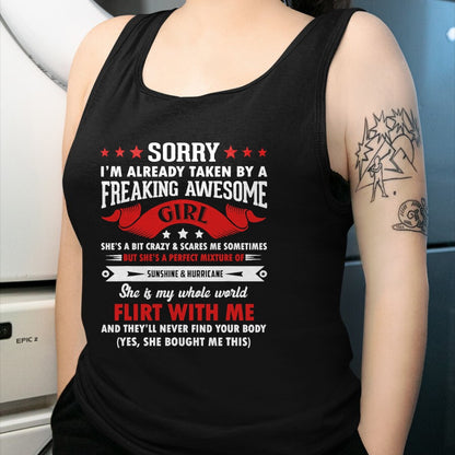 Best Wife Shirt, Wife and Husband Unisex T-Shirt/Hoodie/Sweatshirt HLT00 - Mens Sorry I'm Already Taken By Freaking Awesome Girl Funny T-Shirt