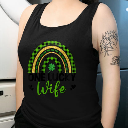 Best Wife Shirt, Wife and Husband Unisex T-Shirt/Hoodie/Sweatshirt HLT00 - Gift for wife T shirt, lucky wife   Womens One Lucky Wife Boho Rainbow St Patricks Day Shamrock Ragl