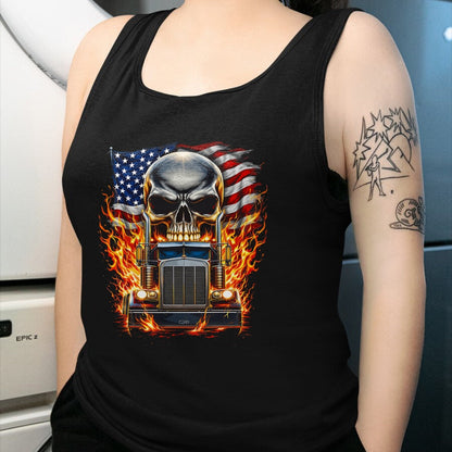 Best Truck Driver Life Shirt, Funny Trucker UnisexT-Shirt/Hoodie/Sweatshirt HLT00 - Trucker Patriotic American Flag Semi Truck Driver Skull T-Shirt (3)