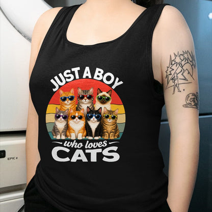 Cat Love Shirt, Funny Cat Lover Gift UnisexT-Shirt/Hoodie/Sweatshirt HLT00 - Just A Boy Who Loves Cats Funny Boys Kids Pets Lovers T-Shirt