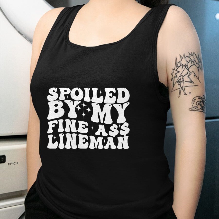 Best Wife Shirt, Wife and Husband Unisex T-Shirt/Hoodie/Sweatshirt HLT00 - Gift for wife T shirt, spoiled wife   Spoiled By My Fine Ass Lineman Funny Art For Lineman Wife Swea