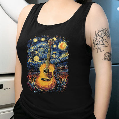 Guitar Lover Shirt, Funny Guitar UnisexT-Shirt/Hoodie/Sweatshirt HLT00 - Starry Night Inspired Acoustic Guitar T-Shirt