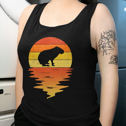 Cute Capybara Shirt, Funny Capybara Unisex T-Shirt/Hoodie/Sweatshirt HLT00 - Capybara shirt 70s vintage retro sunset Capybara T-Shirt