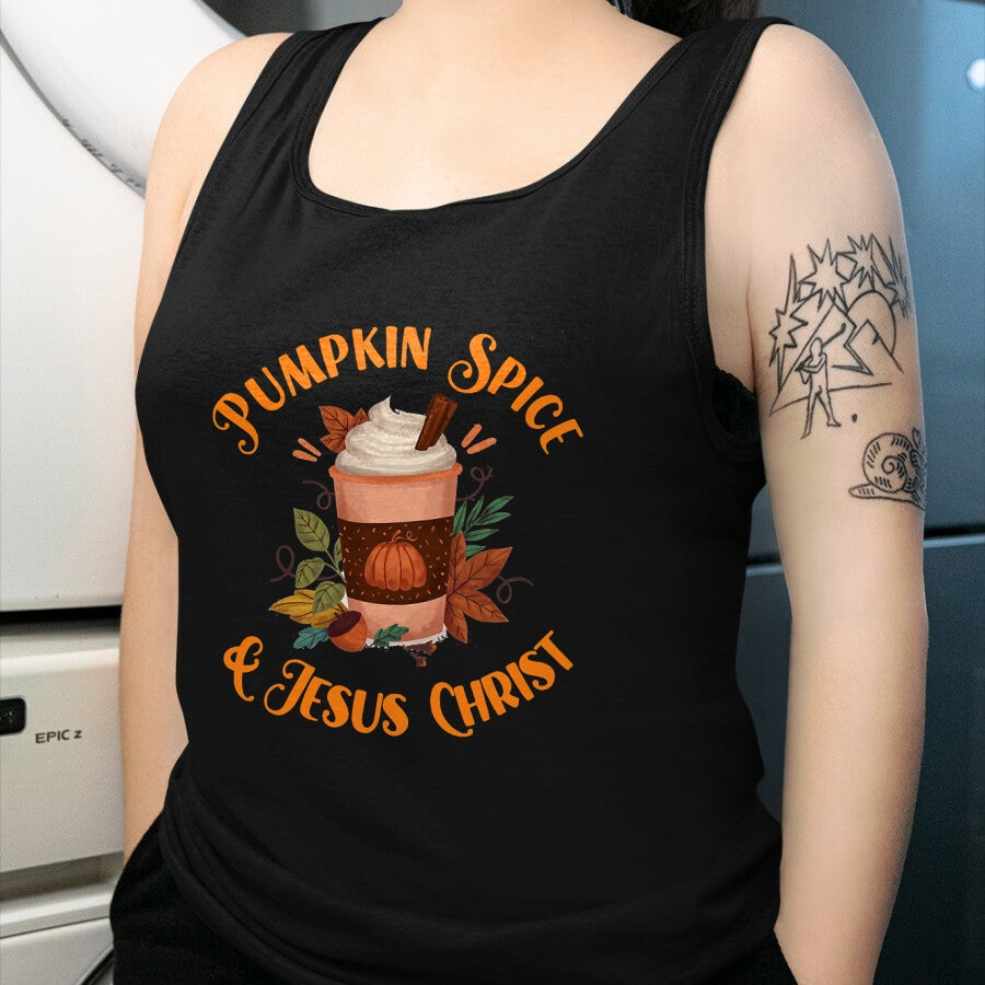 Christian Tee, Christian Faith Unisex T-Shirt/Hoodie/Sweatshirt HLT00 - Fall Season Cute Pumpkin Spice And Jesus Christ Thanksgiving T-Shirt