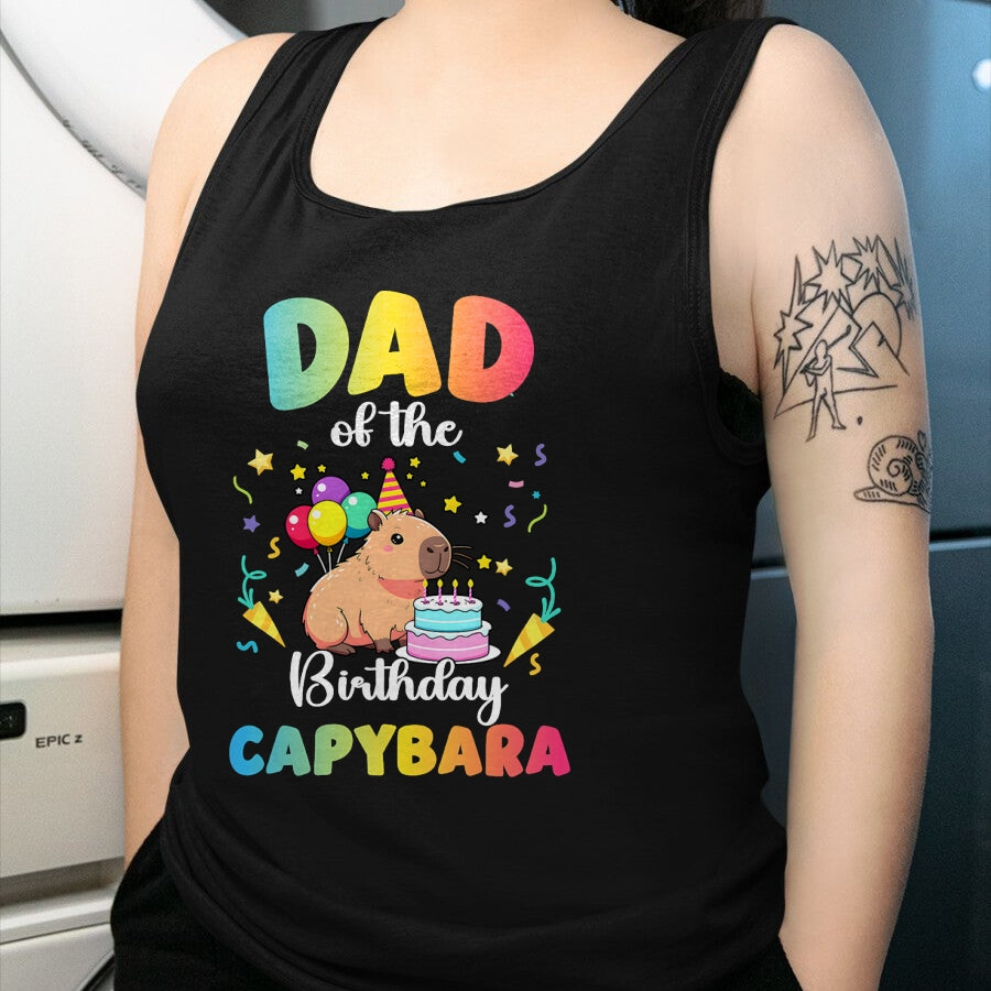 Cute Capybara Shirt, Funny Capybara Unisex T-Shirt/Hoodie/Sweatshirt HLT00 - Dad of The Birthday Girl Capybara Bday Party Family T-Shirt