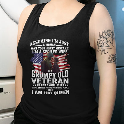 Best Wife Shirt, Wife and Husband Unisex T-Shirt/Hoodie/Sweatshirt HLT00 - Gift for wife T shirt, spoiled wife   Womens I'm A Spoiled Wife Of A Grumpy Old Veteran (On Back) V-
