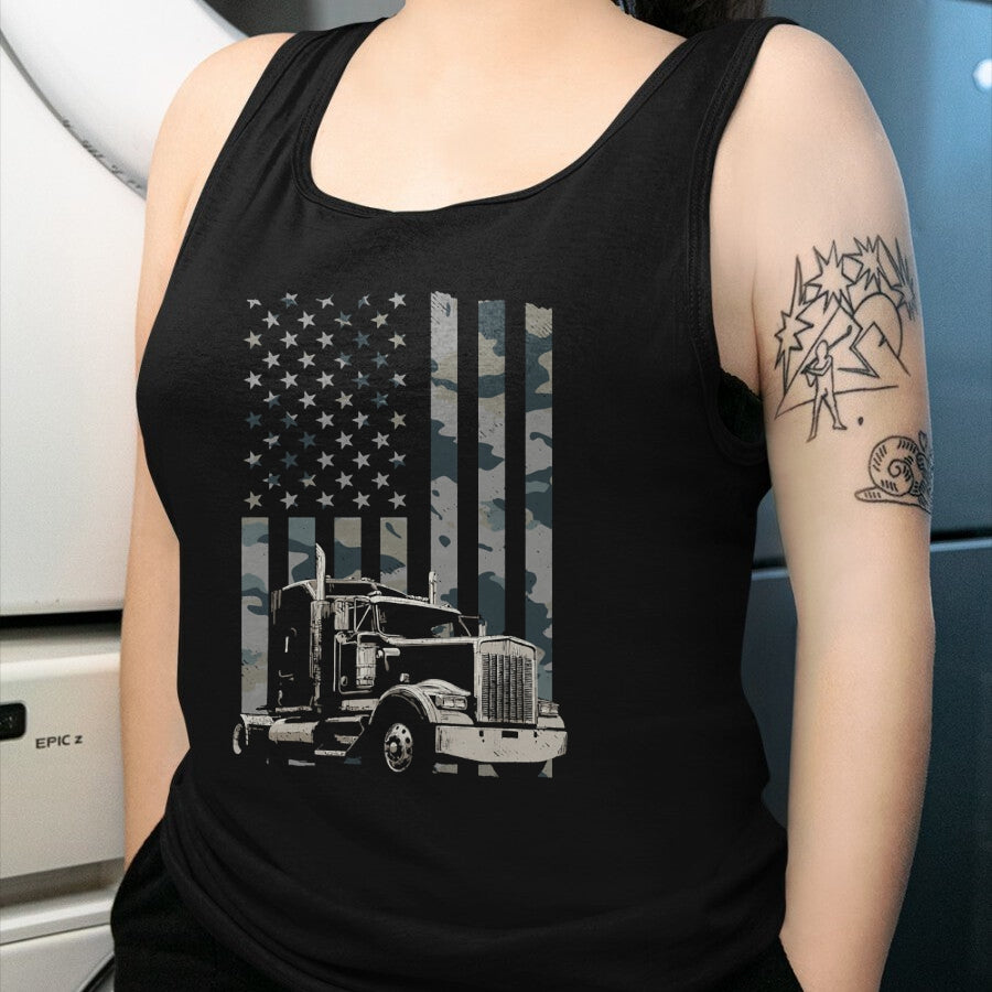 Best Truck Driver Life Shirt, Funny Trucker UnisexT-Shirt/Hoodie/Sweatshirt HLT00 - Trucker American Flag Trucking (Design on Back) Long Sleeve T-Shirt