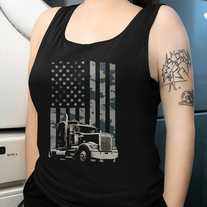 Best Truck Driver Life Shirt, Funny Trucker UnisexT-Shirt/Hoodie/Sweatshirt HLT00 - Trucker American Flag Trucking (Design on Back) Long Sleeve T-Shirt