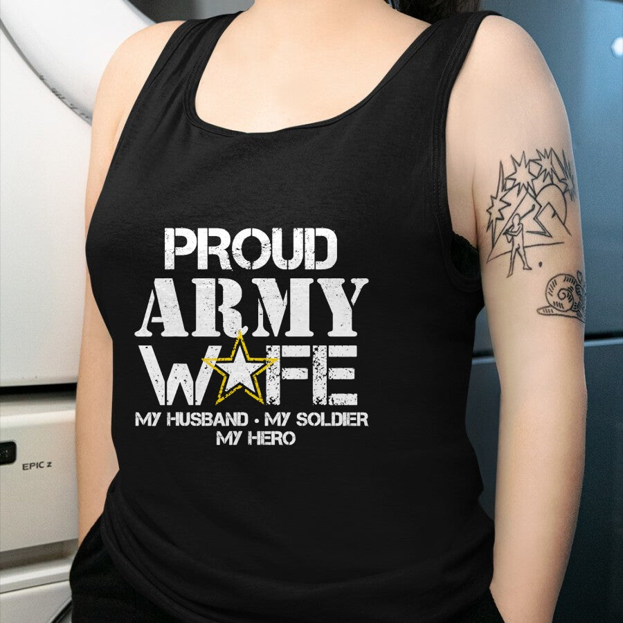 Best Wife Shirt, Wife and Husband Unisex T-Shirt/Hoodie/Sweatshirt HLT00 - Gift for wife T shirt, lucky wife   Proud Army Wife T Shirt for Military Wife My Soldier My Hero T-S