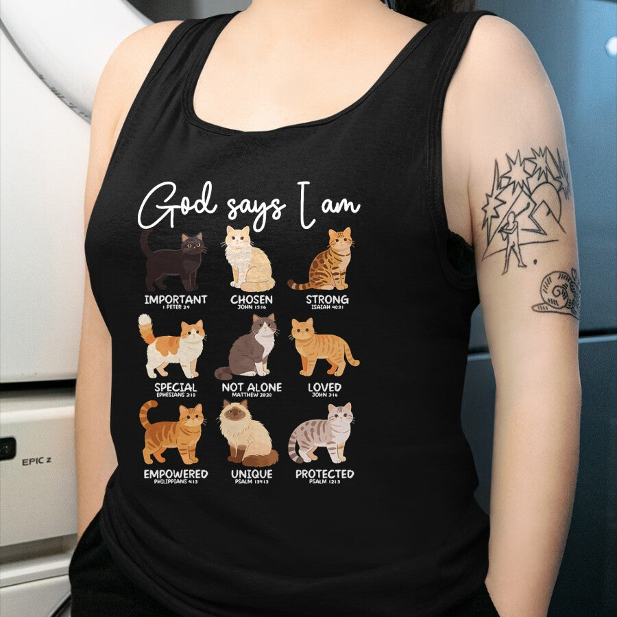Cat Love Shirt, Funny Cat Lover Gift UnisexT-Shirt/Hoodie/Sweatshirt HLT00 - God Says I Am Bible Verses Christian Scripture Cat T-Shirt