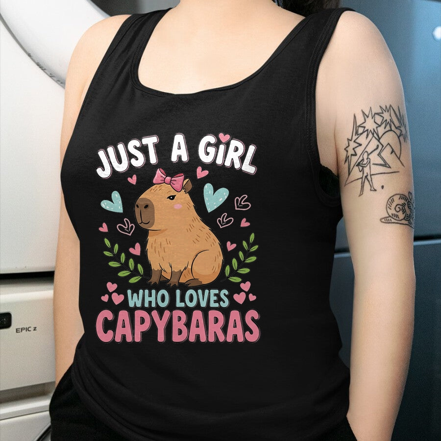 Cute Capybara Shirt, Funny Capybara Unisex T-Shirt/Hoodie/Sweatshirt HLT00 - Just a Girl who Loves Capybaras T-Shirt (4)