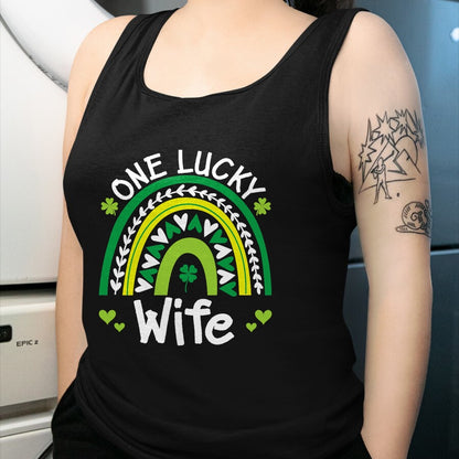 Best Wife Shirt, Wife and Husband Unisex T-Shirt/Hoodie/Sweatshirt HLT00 - Gift for wife T shirt, lucky wife   Womens One Lucky Wife Boho Rainbow St Patricks Day Shamrock Tank (1)