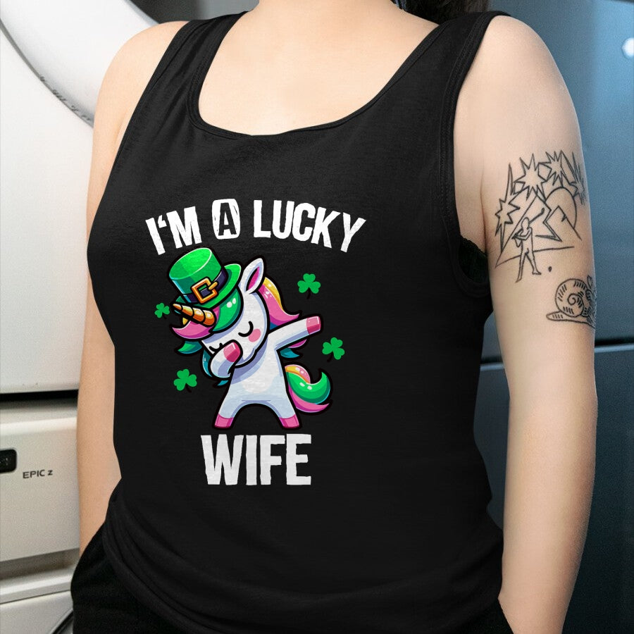 Best Wife Shirt, Wife and Husband Unisex T-Shirt/Hoodie/Sweatshirt HLT00 - Gift for wife T shirt, lucky wife   I'm a Lucky Wife Dabbing Cute Unicorn St. Patrick's Day T-Shirt (1)