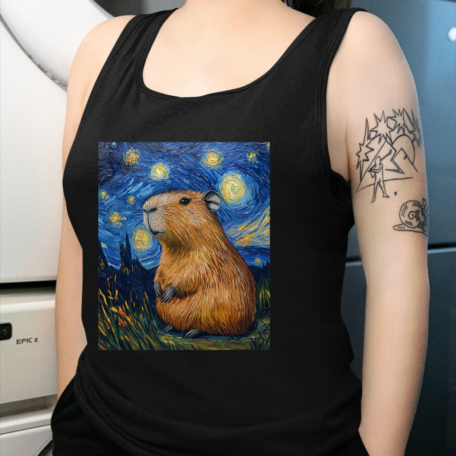 Cute Capybara Shirt, Funny Capybara Unisex T-Shirt/Hoodie/Sweatshirt HLT00 - Capybara Van Gogh Style Starry Night Funny Graphic T-Shirt