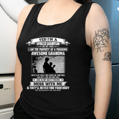 Best Grandma Shirt, Proud Grandma Unisex T-Shirt/Hoodie/Sweatshirt HLT00 - Yes I'm A Spoiled Grandson But Not Yours Property Of Grandma T-Shirt (1)