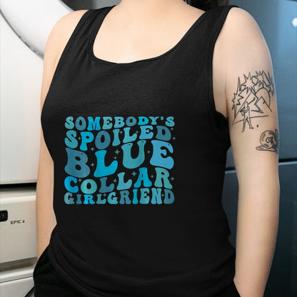 Best Wife Shirt, Wife and Husband Unisex T-Shirt/Hoodie/Sweatshirt HLT00 - Somebody's Spoiled Blue Collar Girlfriend (on back) T-Shirt (3)