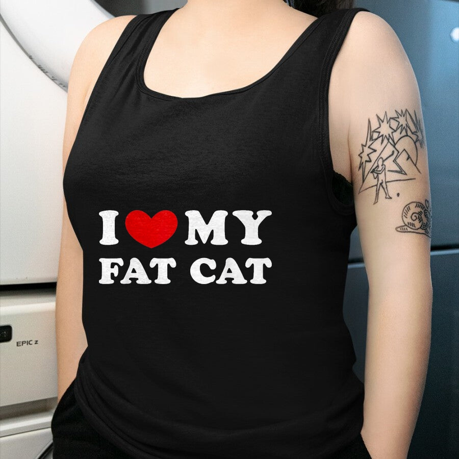 Cat Love Shirt, Funny Cat Lover Gift UnisexT-Shirt/Hoodie/Sweatshirt HLT00 - I Love My Fat Cat, I Heart My Fat Cat T-Shirt, Youth, Black, Medium (1)