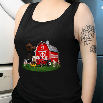 Best Farmer Life Shirt, Funny Farmer UnisexT-Shirt/Hoodie/Sweatshirt HLT00 - Red Barn Tractor with Farm Animals Country Living T-Shirt