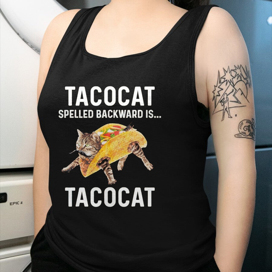 Cat Love Shirt, Funny Cat Lover Gift UnisexT-Shirt/Hoodie/Sweatshirt HLT00 - Tacocat Spelled Backward is Tacocat - Love Cat and Taco T-Shirt, Men, Black, Medium (1)