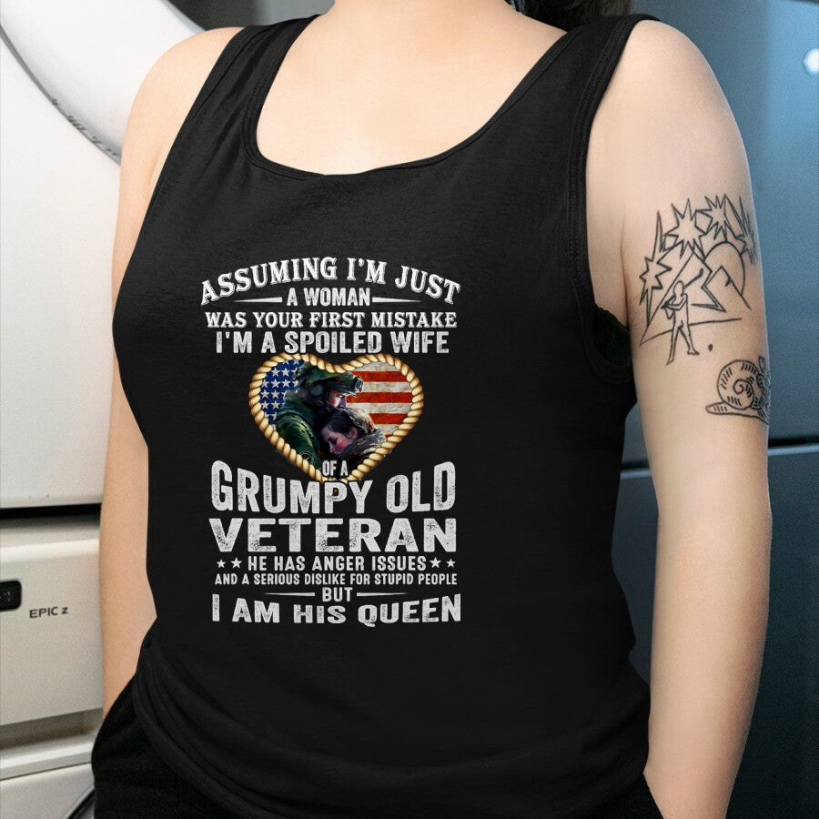 Best Wife Shirt, Wife and Husband Unisex T-Shirt/Hoodie/Sweatshirt HLT00 - Gift for wife T shirt, spoiled wife   I'm A Spoiled Wife Of A Grumpy Old Veteran - Veteran's Wife T- (1)