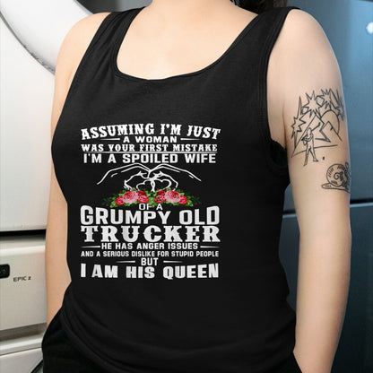 Best Wife Shirt, Wife and Husband Unisex T-Shirt/Hoodie/Sweatshirt HLT00 - Gift for wife T shirt, spoiled wife   I'm A Spoiled Wife Of A Grumpy Old Trucker (on back) T-Shirt (1)
