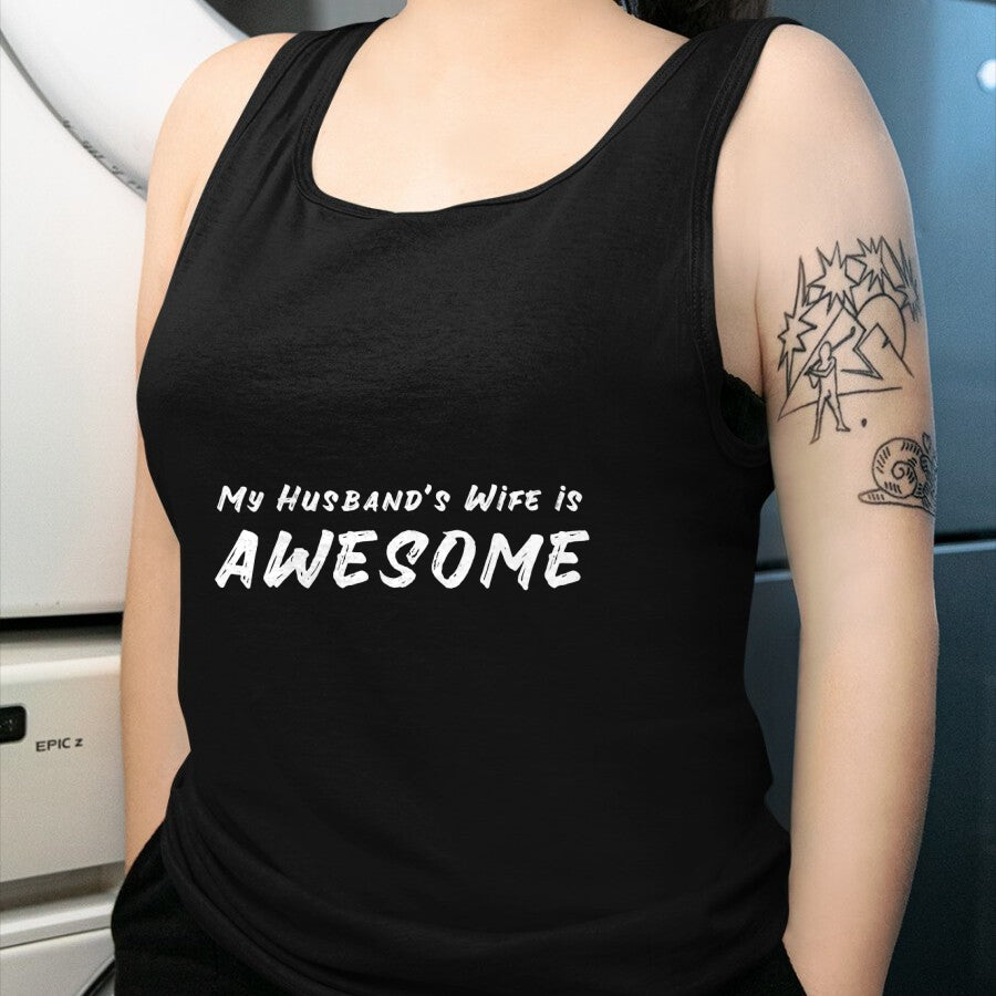 Best Wife Shirt, Wife and Husband Unisex T-Shirt/Hoodie/Sweatshirt HLT00 - Womens Women's My Husband's Wife Is Awesome Funny V-Neck T-Shirt