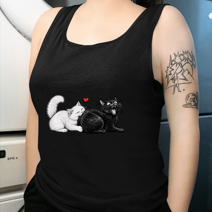 Cat Love Shirt, Funny Cat Lover Gift UnisexT-Shirt/Hoodie/Sweatshirt HLT00 - Funny Cat Couple Black White Cats Love Cat Biting Cat Butt T-Shirt (1)