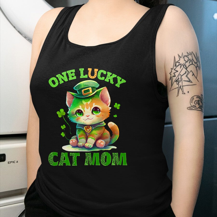 Gift for Mom Shirt, Funny Mom Unisex T-Shirt/Hoodie/Sweatshirt HLT00 - One Lucky Cat Mom St Patrick's Day Irish Lucky Cat Shamrock T-Shirt