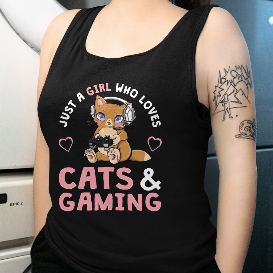 Cat Love Shirt, Funny Cat Lover Gift UnisexT-Shirt/Hoodie/Sweatshirt HLT00 - Just A Girl Who Loves Cats and Gaming Cute Gamer Cat T-Shirt, Men, Black, X-Large