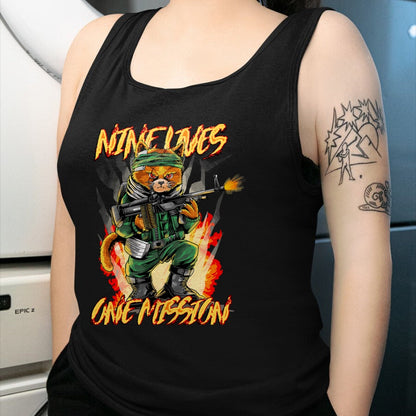 Cat Love Shirt, Funny Cat Lover Gift UnisexT-Shirt/Hoodie/Sweatshirt HLT00 - Nine Lives One Mission Cat with M60 Machine Gun Graphic T-Shirt