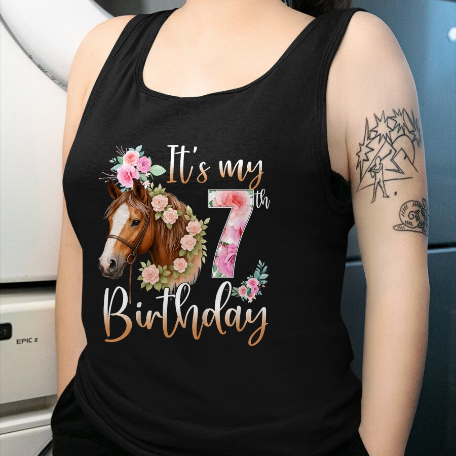 Best Horse Lover Shirt , Funny Horse UnisexT-Shirt/Hoodie/Sweatshirt HLT00 - Kids Birthday 7 Years Old Girl Horse Lovers Florals 7th Bday T-Shirt