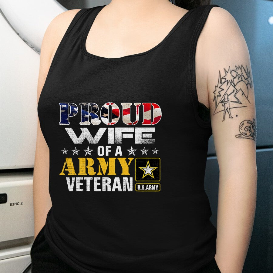 Best Wife Shirt, Wife and Husband Unisex T-Shirt/Hoodie/Sweatshirt HLT00 - Gift for wife T shirt, lucky wife   Proud Wife Of A Army Veteran American Flag Military Gift T-Shirt