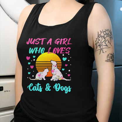 Cat Love Shirt, Funny Cat Lover Gift UnisexT-Shirt/Hoodie/Sweatshirt HLT00 - Just a Girl who Loves Cats and Dogs T-Shirt for Women T-Shirt (1)