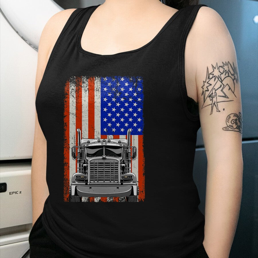 Best Truck Driver Life Shirt, Funny Trucker UnisexT-Shirt/Hoodie/Sweatshirt HLT00 - US American Flag Semi Truck Driver T-Shirt (1)