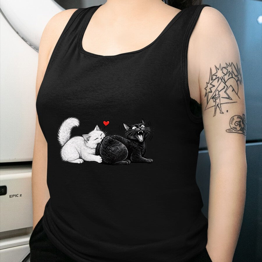 Cat Love Shirt, Funny Cat Lover Gift UnisexT-Shirt/Hoodie/Sweatshirt HLT00 - Women_s Funny Cat Couple Black White Cats Love Cat Biting Cat Butt V-Neck T-Shirt