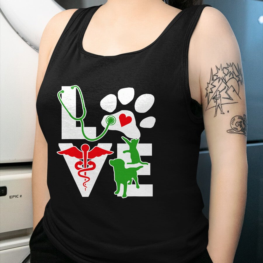 Cat Love Shirt, Funny Cat Lover Gift UnisexT-Shirt/Hoodie/Sweatshirt HLT00 - Love Dog Cat Vet Tech Veterinarian Top Veterinary Technician T-Shirt