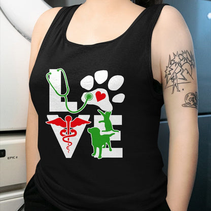 Cat Love Shirt, Funny Cat Lover Gift UnisexT-Shirt/Hoodie/Sweatshirt HLT00 - Love Dog Cat Vet Tech Veterinarian Top Veterinary Technician T-Shirt