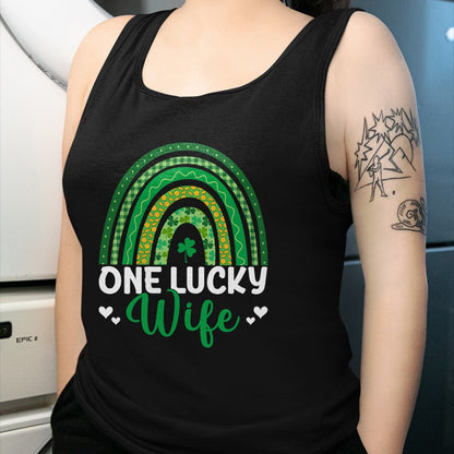 Best Wife Shirt, Wife and Husband Unisex T-Shirt/Hoodie/Sweatshirt HLT00 - Gift for wife T shirt, lucky wife   Saint Patrick's Day Shamrock One Lucky Wife Rainbow T-Shirt