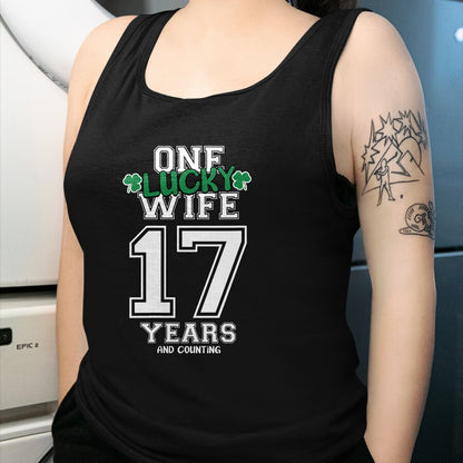 Best Wife Shirt, Wife and Husband Unisex T-Shirt/Hoodie/Sweatshirt HLT00 - Gift for wife T shirt, lucky wife   Womens 17 Years & Counting One Lucky Wife St. Patrick's Day Funn