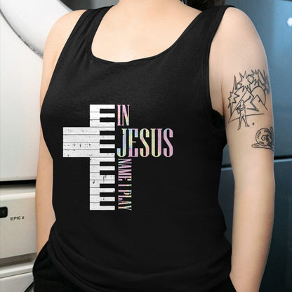 Christian Tee, Christian Faith Unisex T-Shirt/Hoodie/Sweatshirt HLT00 - Jesus Name I Play Piano Christian Pianist Men Women Kids T-Shirt