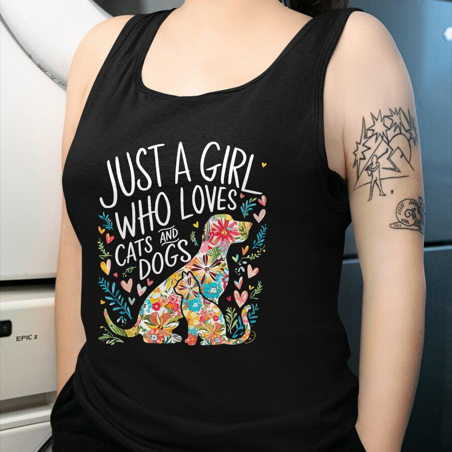 Cat Love Shirt, Funny Cat Lover Gift UnisexT-Shirt/Hoodie/Sweatshirt HLT00 - Just a Girl who Loves Cats and Dogs T-Shirt (1)