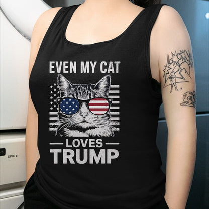 Cat Love Shirt, Funny Cat Lover Gift UnisexT-Shirt/Hoodie/Sweatshirt HLT00 - Cat Sunglasses USA Flag Even My Cat Loves Trump T-Shirt